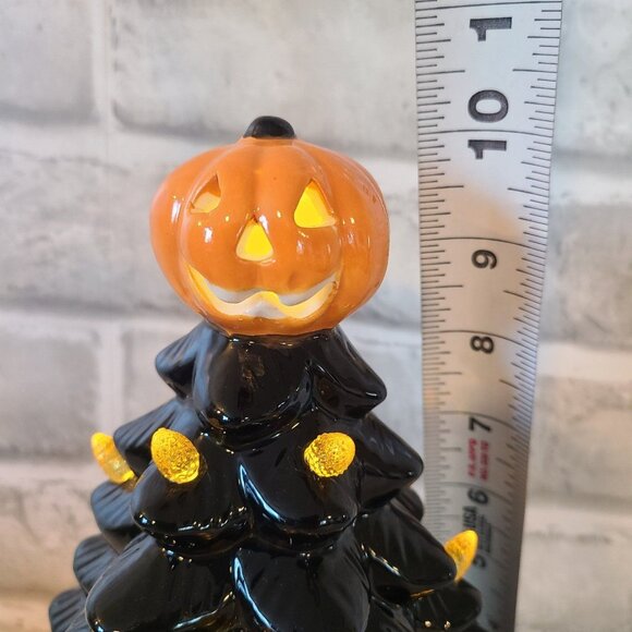 Halloween Ceramic Lighted Tree Pumpkin Jackolantern Black Orange Holiday Decor - Picture 7 of 12